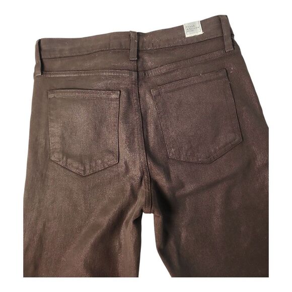 Frank & Eileen Cork High Waist Straight Leg Jeans Sz 27 Chocolate Brown Raw Hem - Picture 9 of 12